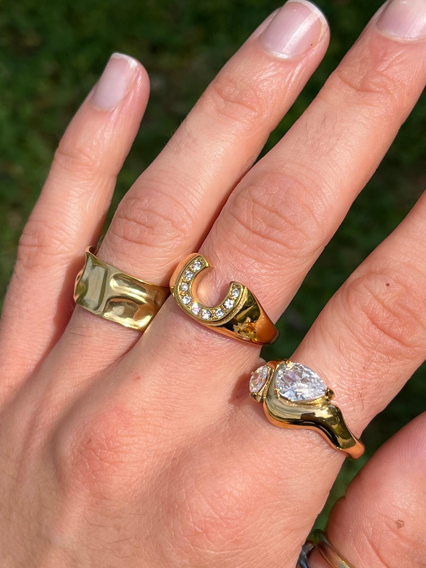 Double Teardrop Crystal Asymmetrical Ring - 18k Gold Plated Stainless Steel