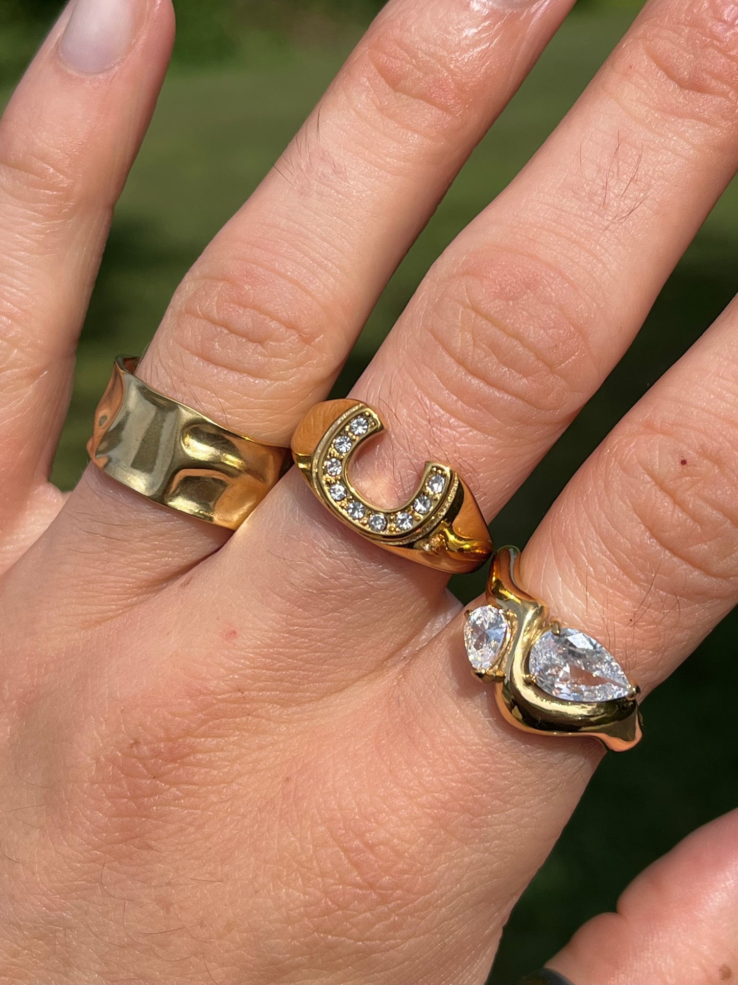 Thick Hammered Cuff Ring - 18k Gold Plated Stainless Steel