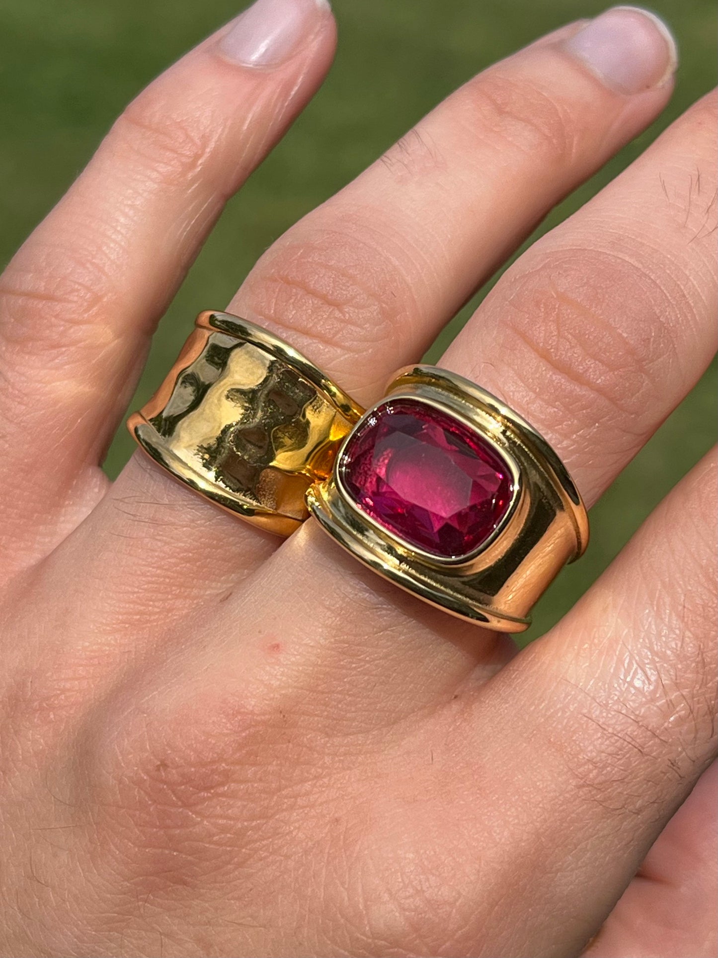 Pink CZ Crystal Statement Ring - 18k Gold Plated Stainless Steel