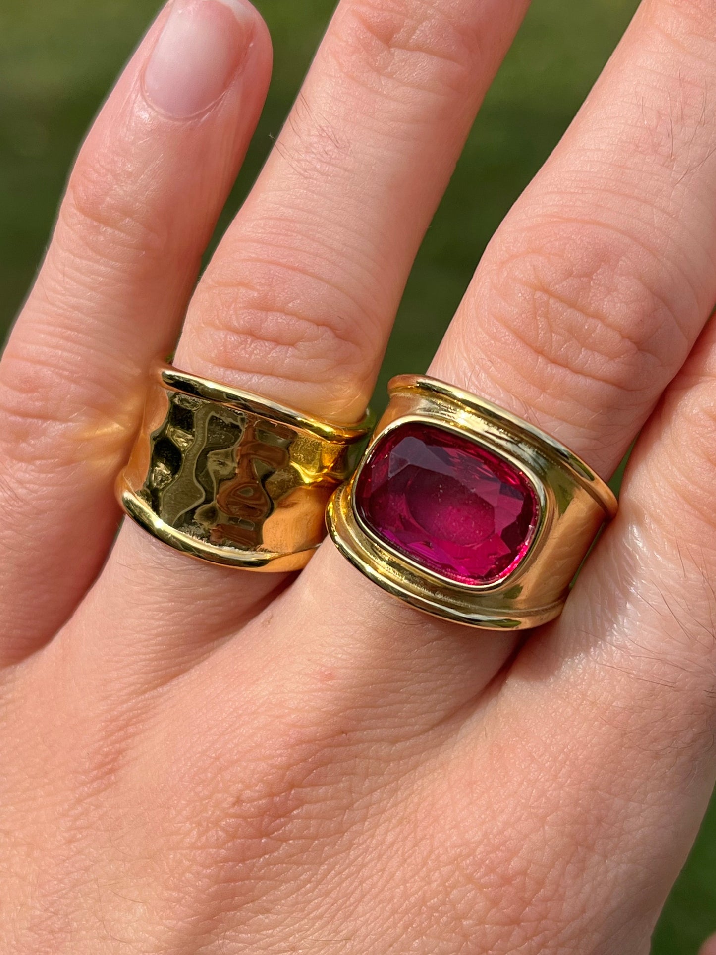 Pink CZ Crystal Statement Ring - 18k Gold Plated Stainless Steel