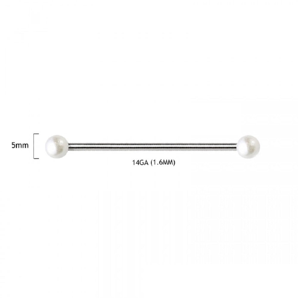 Faux Pearl Ball Ends Industrial Barbell - 316L Stainless Steel