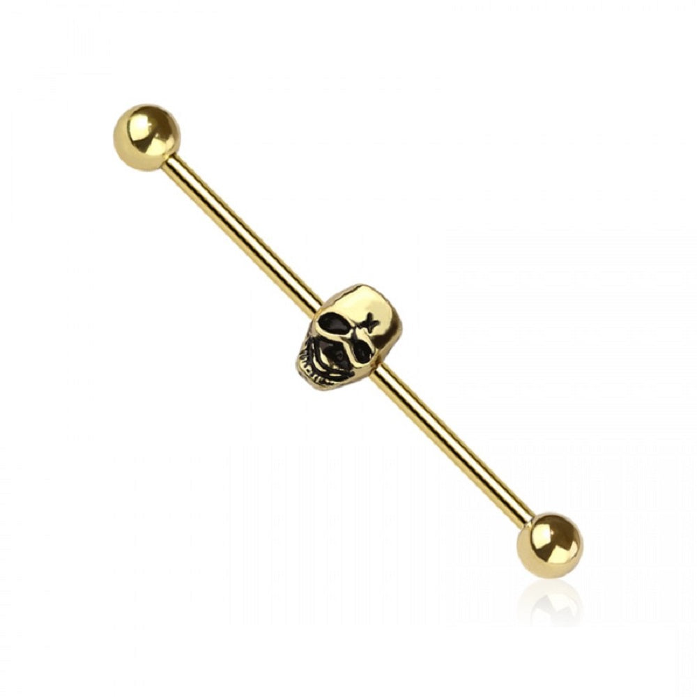 Skull Head Industrial Barbell - 316L Stainless Steel