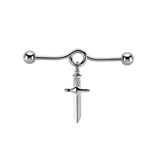 Loop with Dangling Dagger Industrial Barbell - Stainless Steel