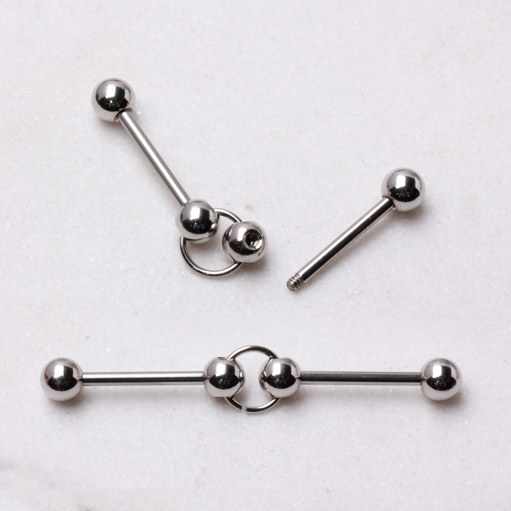 Double Ball with Ring Industrial Barbell - 16L Stainless Steel