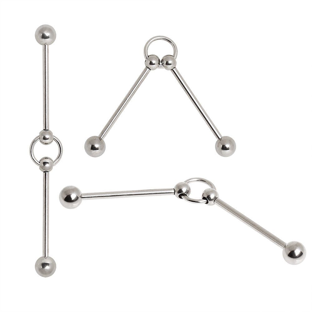 Double Ball with Ring Industrial Barbell - 16L Stainless Steel