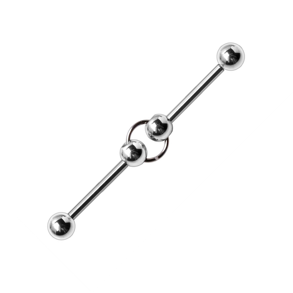 Double Ball with Ring Industrial Barbell - 16L Stainless Steel