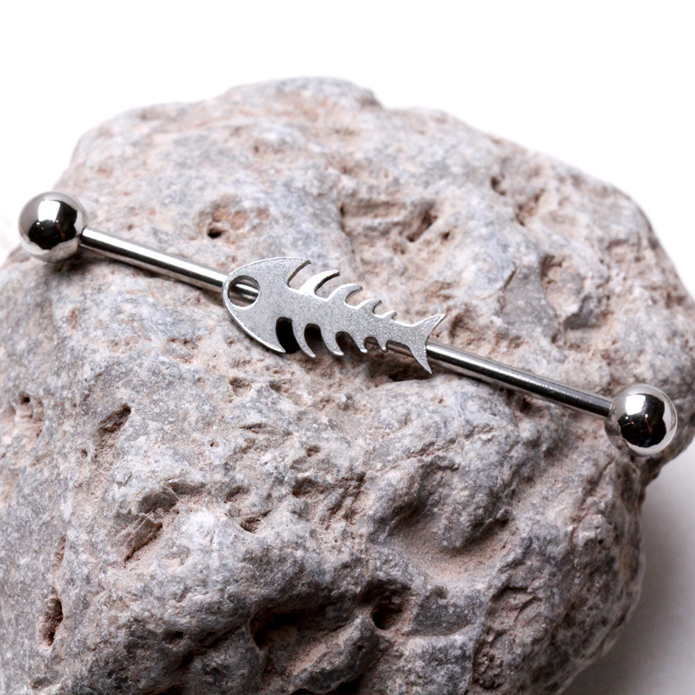 Fish Bone Industrial Barbell - 316L Stainless Steel