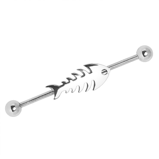Fish Bone Industrial Barbell - 316L Stainless Steel