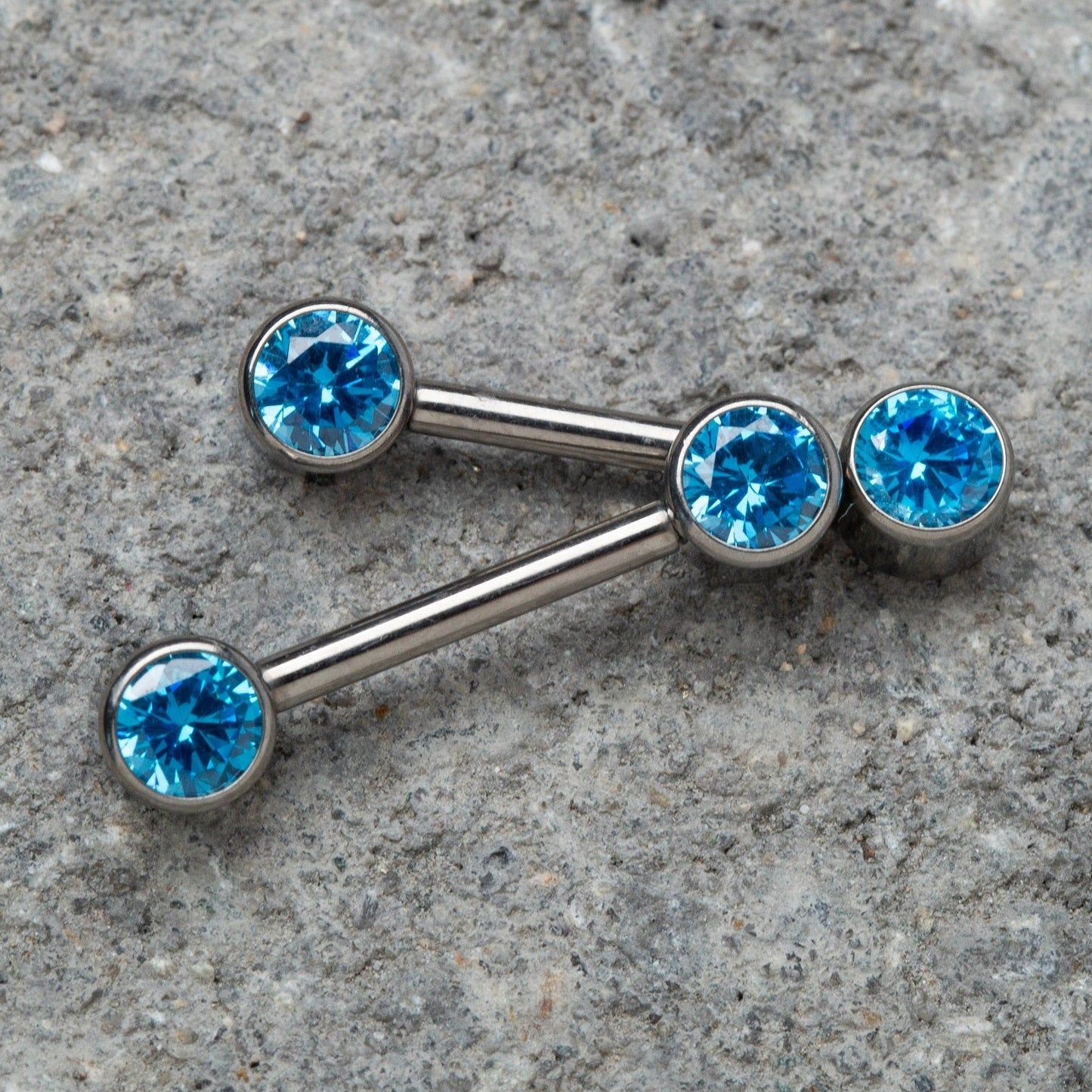 Threadless Push-in Bezel Set CZ Crystal Nipple Barbells - G23 Implant Grade Titanium - Pair