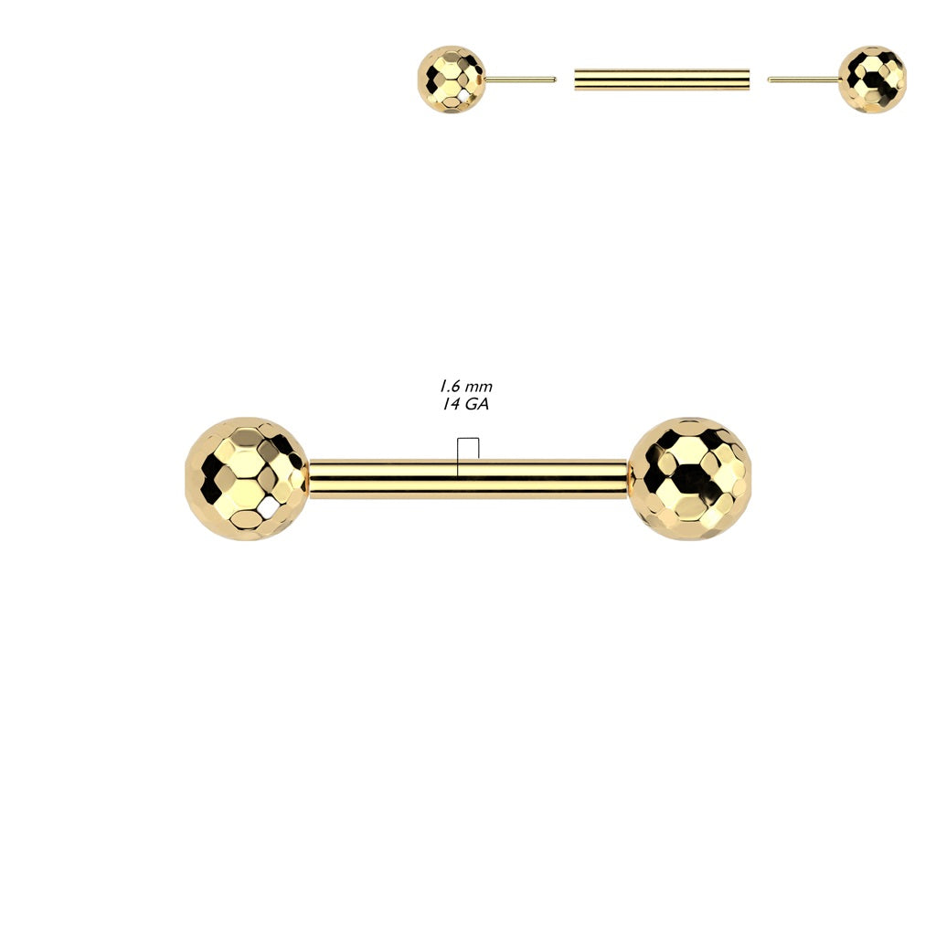 Faceted Ball Ends Nipple Barbells - Pair - ASTM F-136 Implant Grade Titanium