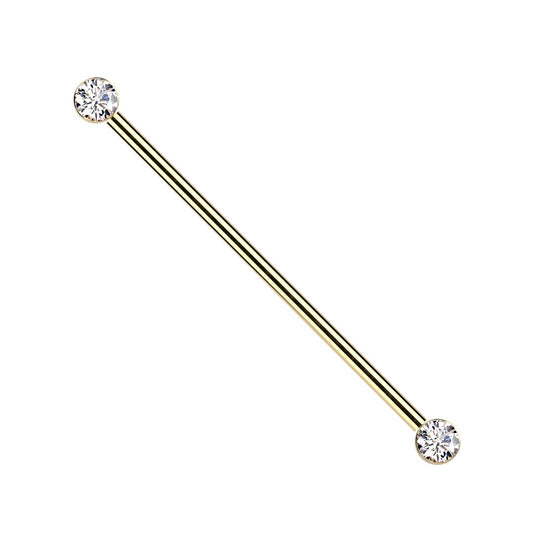 Threadless Push-In CZ Crystal Ends Industrial Barbell - ASTM F-136 Implant Grade Titanium