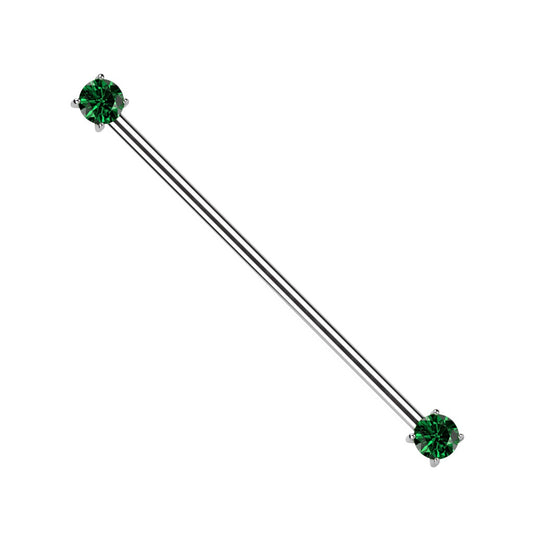 Threadless Push-In Prong Set CZ Crystal Ends Industrial Barbell - ASTM F-136 Implant Grade Titanium