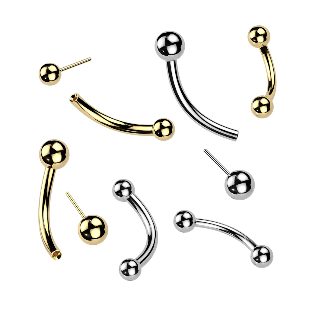 Threadless Push-In Curved Barbell with One Fixed Ball - ASTM F-136 Implant Grade Titanium