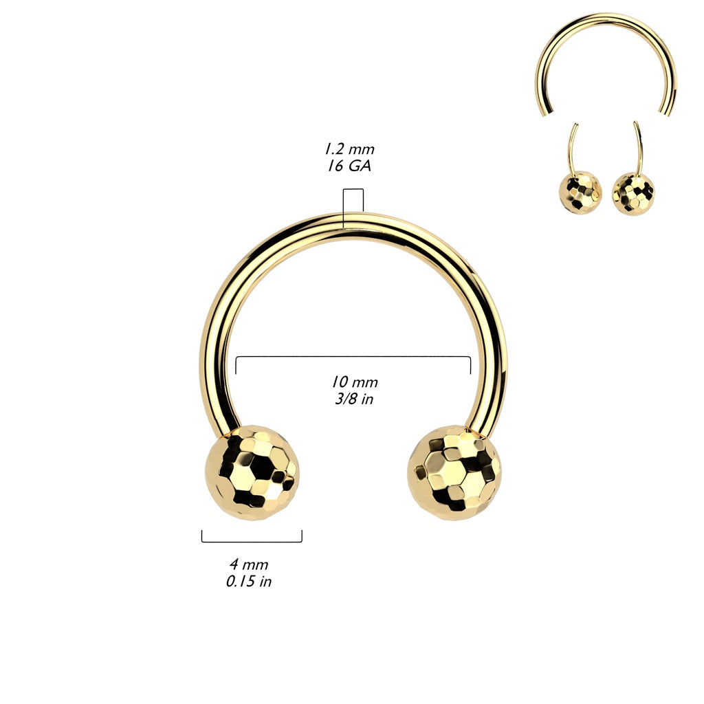 Threadless Push-In Faceted Ball Ends Horseshoe Circular Barbell - F-136 Implant Grade Titanium