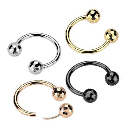 Threadless Push-In Faceted Ball Ends Horseshoe Circular Barbell - F-136 Implant Grade Titanium