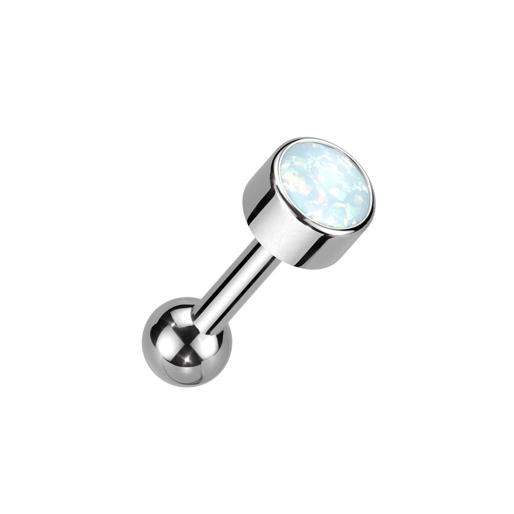 Threadless Push-In Bezel Set Synthetic Opal Barbell Stud - ASTM F-136 Implant Grade Titanium