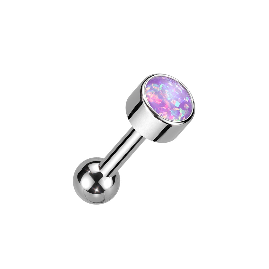 Threadless Push-In Bezel Set Synthetic Opal Barbell Stud - ASTM F-136 Implant Grade Titanium