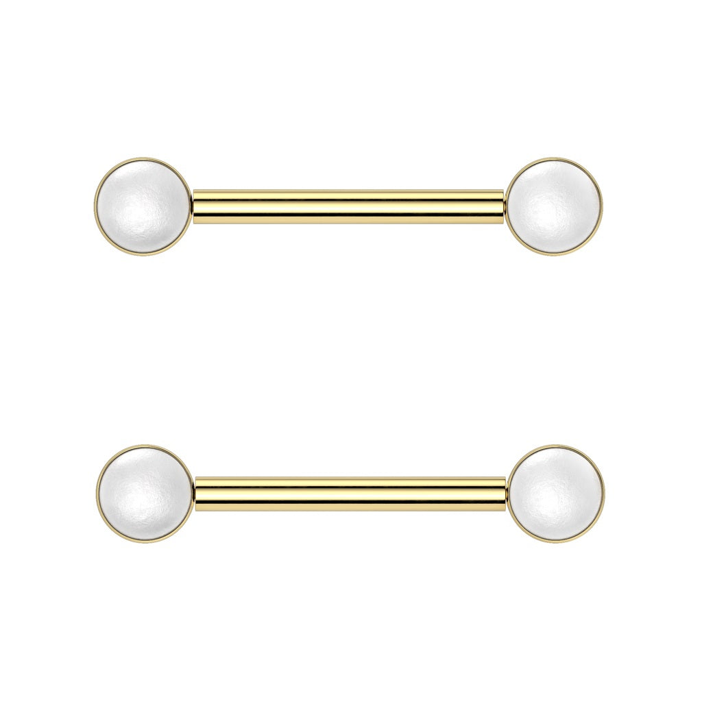 Threadless Push-In Synthetic Pearl Nipple Barbells - Pair - ASTM F-136 Implant Grade Titanium