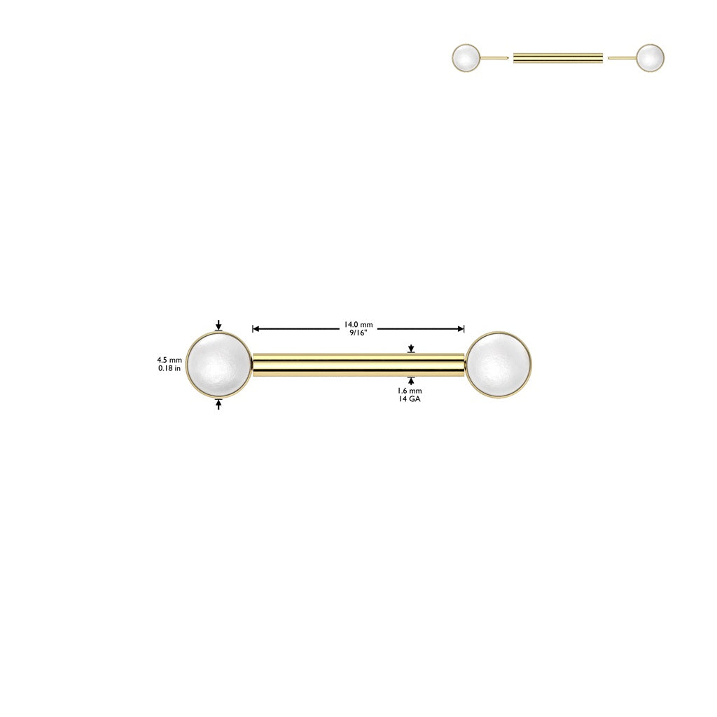 Threadless Push-In Synthetic Pearl Nipple Barbells - Pair - ASTM F-136 Implant Grade Titanium