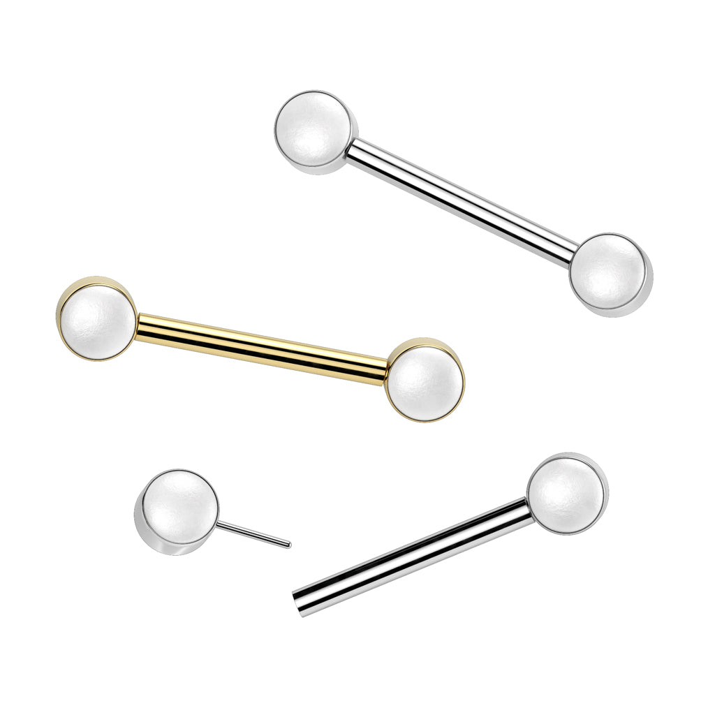 Threadless Push-In Synthetic Pearl Nipple Barbells - Pair - ASTM F-136 Implant Grade Titanium
