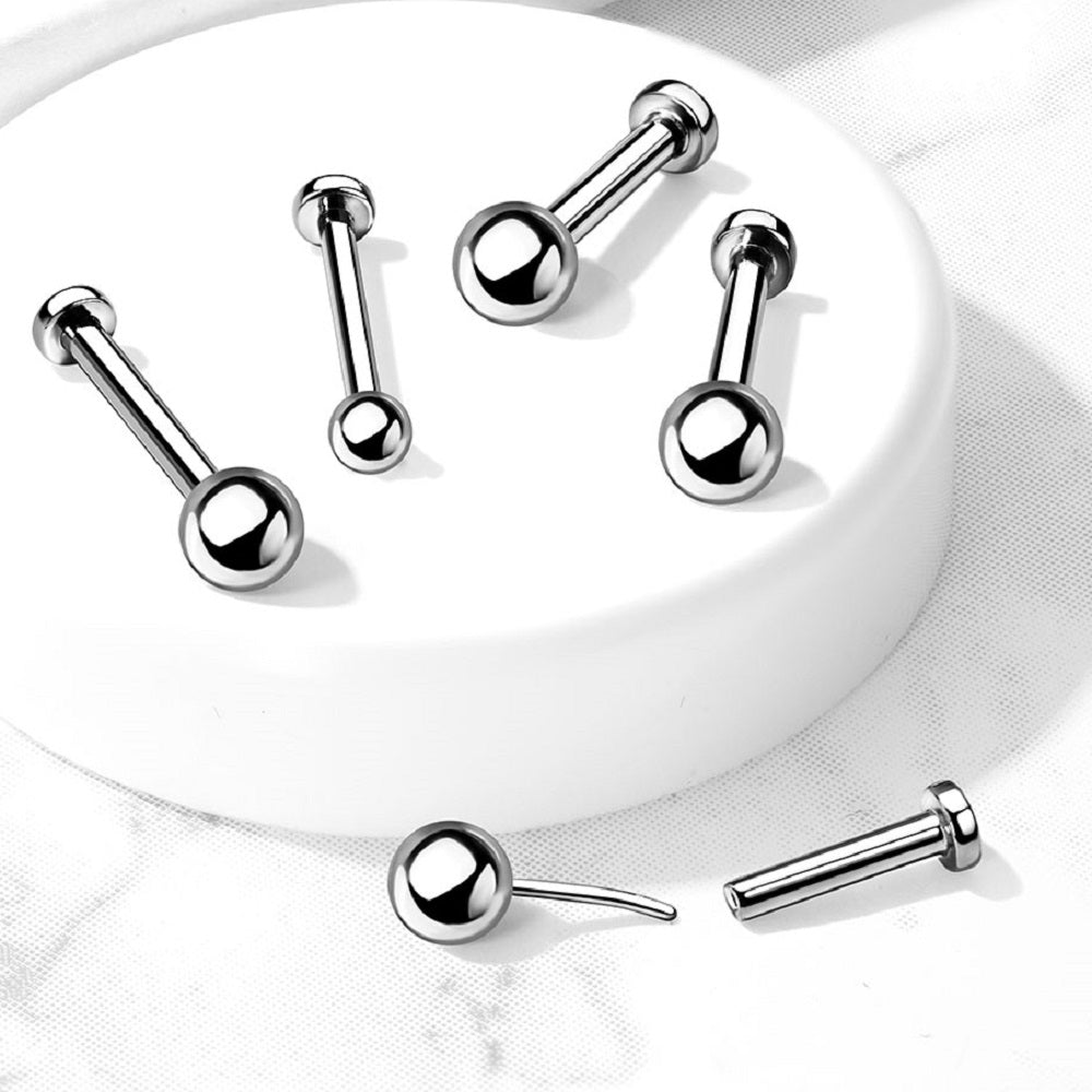 Threadless Push-in Ball Top Flat Back Stud - G23 Implant Grade Titanium