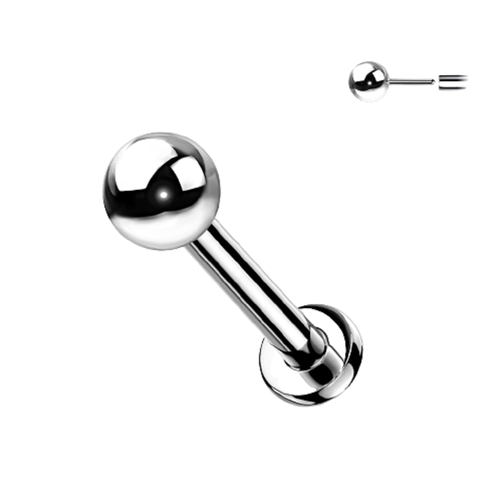 Threadless Push-in Ball Top Flat Back Stud - G23 Implant Grade Titanium