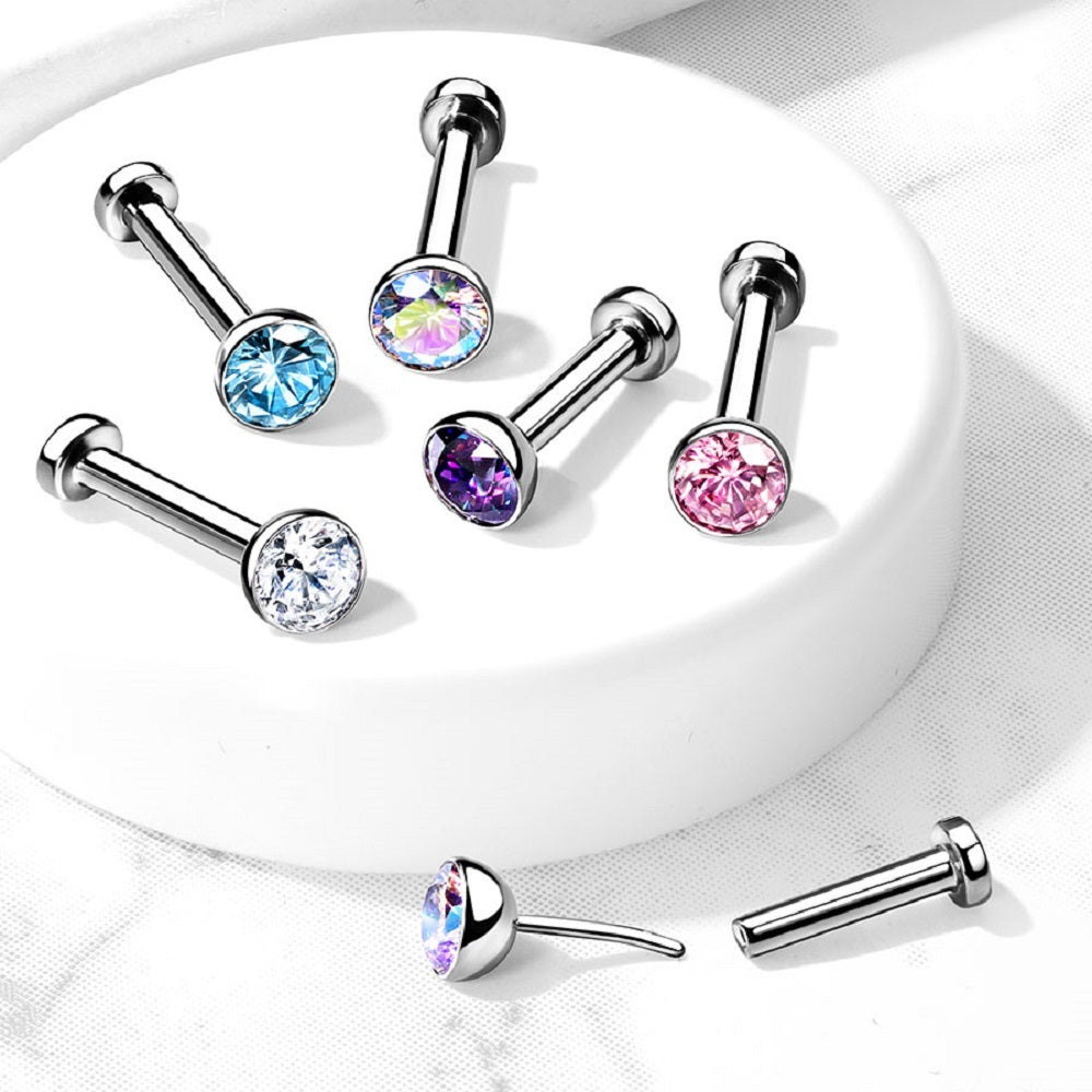 Threadless Push-in Crystal Flat Back Stud - Implant Grade Titanium