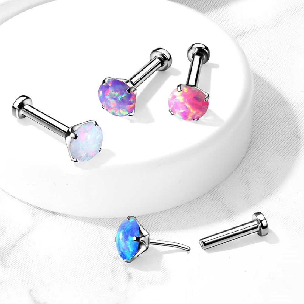 Threadless Push-in Prong Set Synthetic Opal Barbell Stud - G23 Implant Grade Titanium