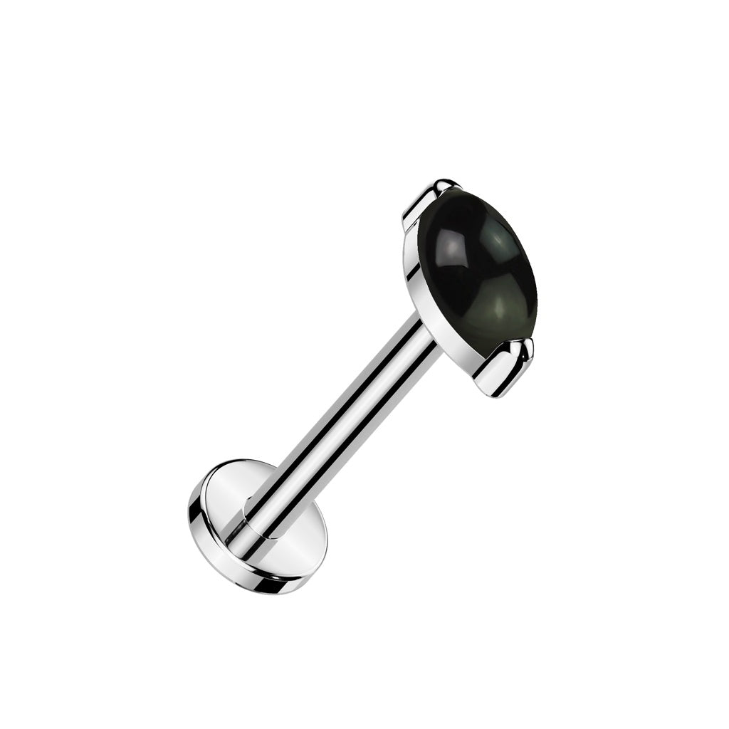 Threadless Push-In Marquise Shaped Natural Stone Flat Back Stud - ASTM F-136 Implant Grade Titanium