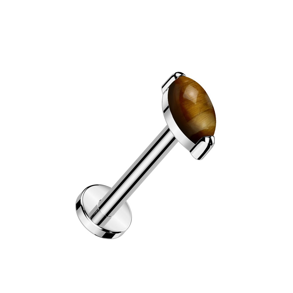 Threadless Push-In Marquise Shaped Natural Stone Flat Back Stud - ASTM F-136 Implant Grade Titanium