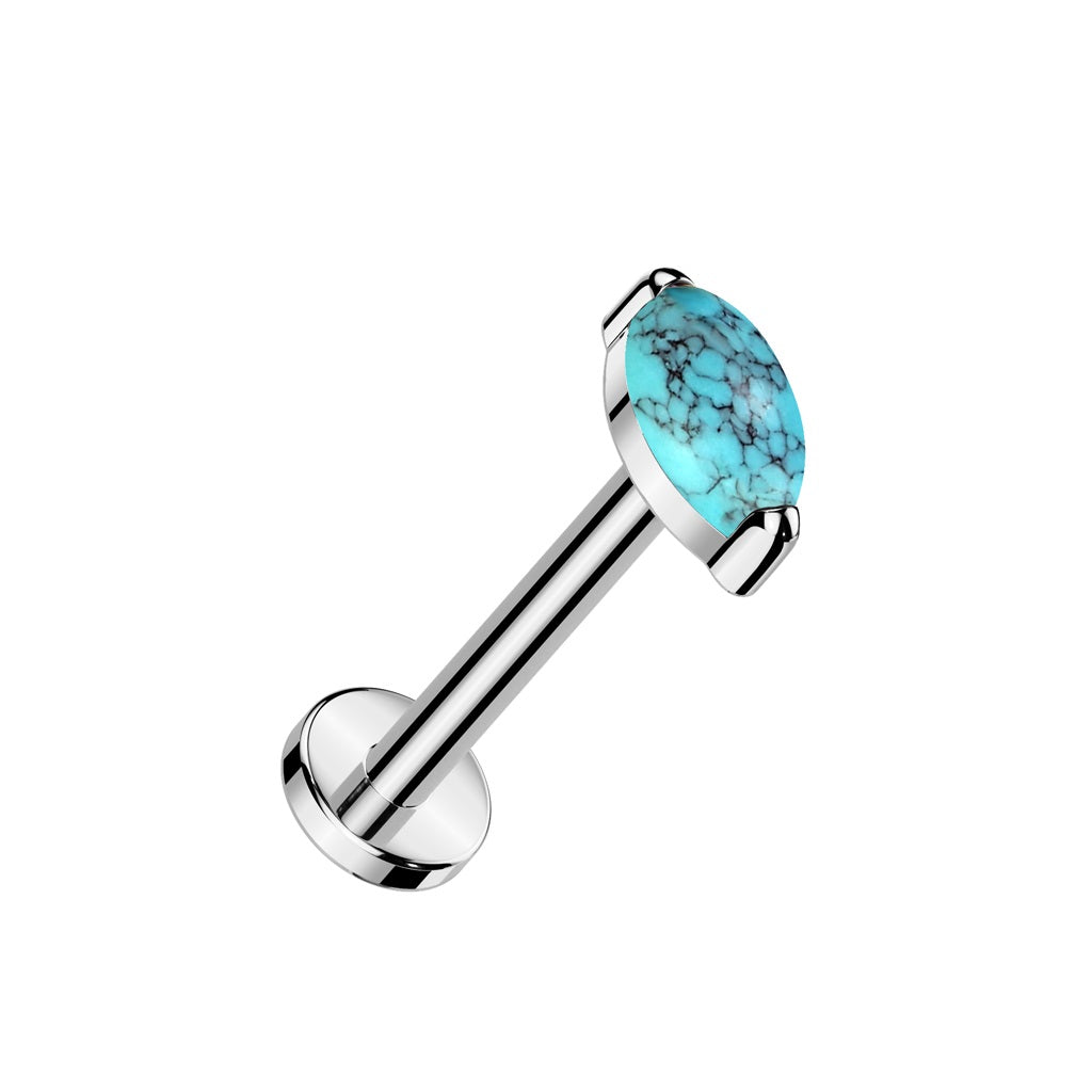 Threadless Push-In Marquise Shaped Natural Stone Flat Back Stud - ASTM F-136 Implant Grade Titanium
