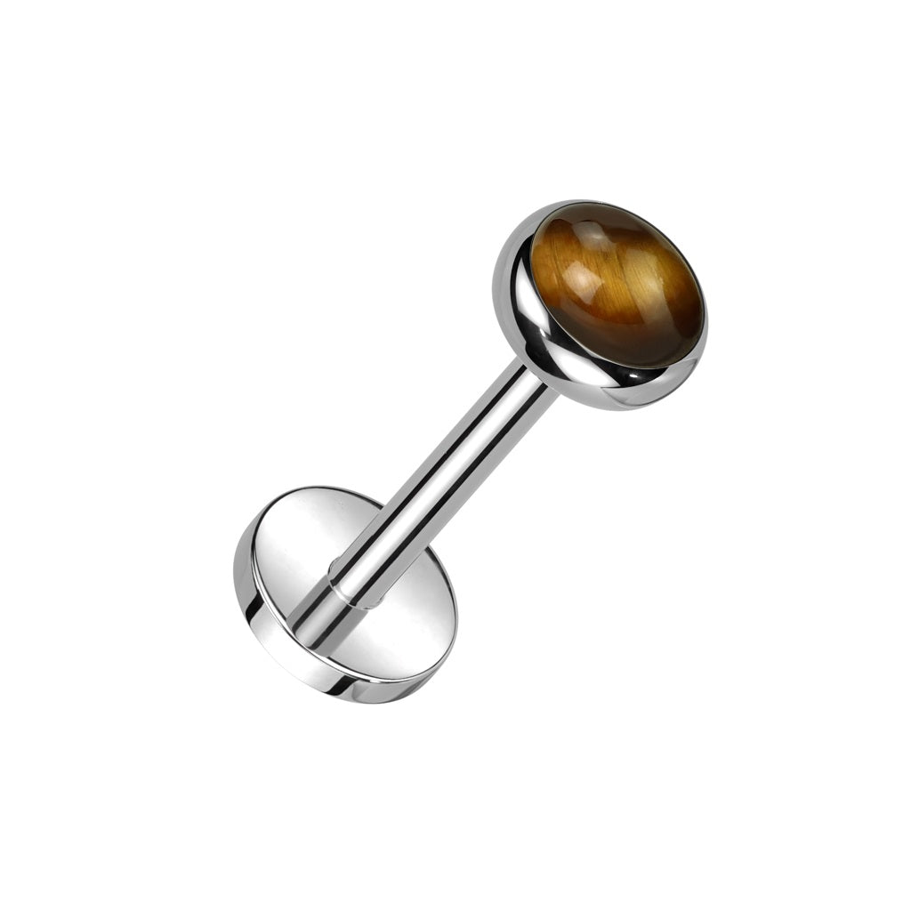 Threadless Push-In Bezel Set Natural Stone Flat Back Stud - ASTM F-136 Implant Grade Titanium