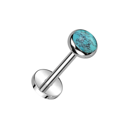 Threadless Push-In Bezel Set Natural Stone Flat Back Stud - ASTM F-136 Implant Grade Titanium