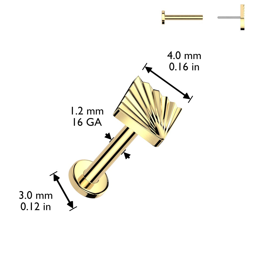 Threadless Push-In Diamond Cut Square Shaped Top Flat Back Stud - ASTM F-136 Implant Grade Titanium