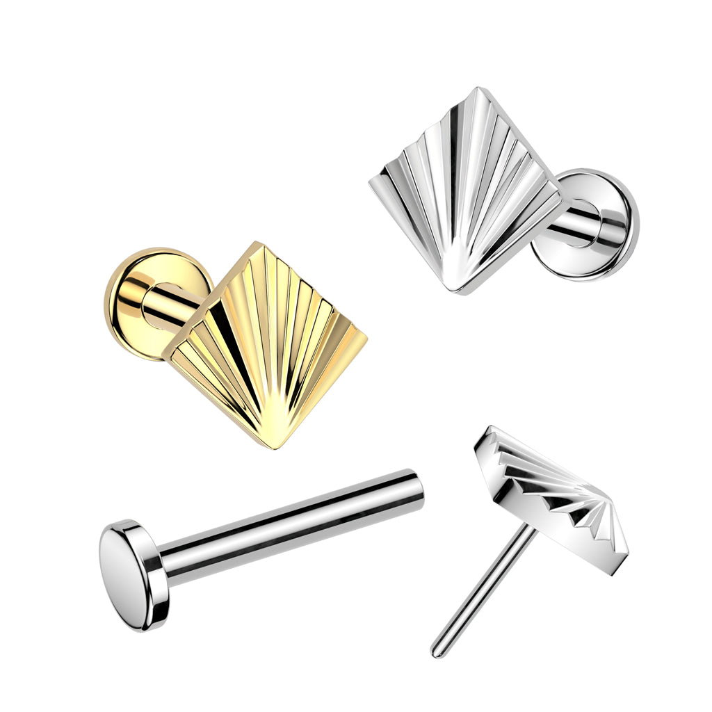 Threadless Push-In Diamond Cut Square Shaped Top Flat Back Stud - ASTM F-136 Implant Grade Titanium
