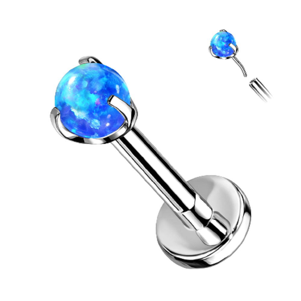 Threadless Push-in Claw Set Synthetic Opal Ball Top Flat Back Labret Monroe Lip Cartilage Helix Tragus Conch Ear Lobe Barbell Stud - G23 Implant Grade Titanium