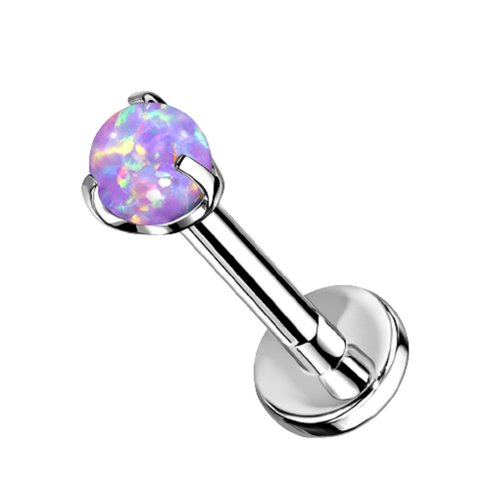 Threadless Push-in Claw Set Synthetic Opal Ball Top Flat Back Labret Monroe Lip Cartilage Helix Tragus Conch Ear Lobe Barbell Stud - G23 Implant Grade Titanium