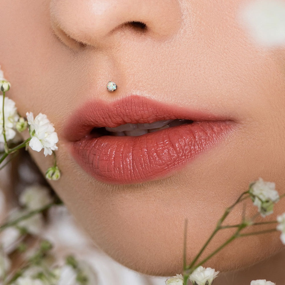 Threadless Push-in Claw Set Synthetic Opal Ball Top Flat Back Labret Monroe Lip Cartilage Helix Tragus Conch Ear Lobe Barbell Stud - G23 Implant Grade Titanium