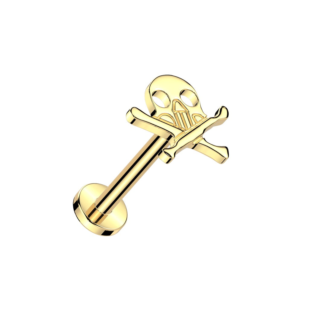 Threadless Push-In Skull and Crossbones Flat Back Stud - ASTM F-136 Implant Grade Titanium