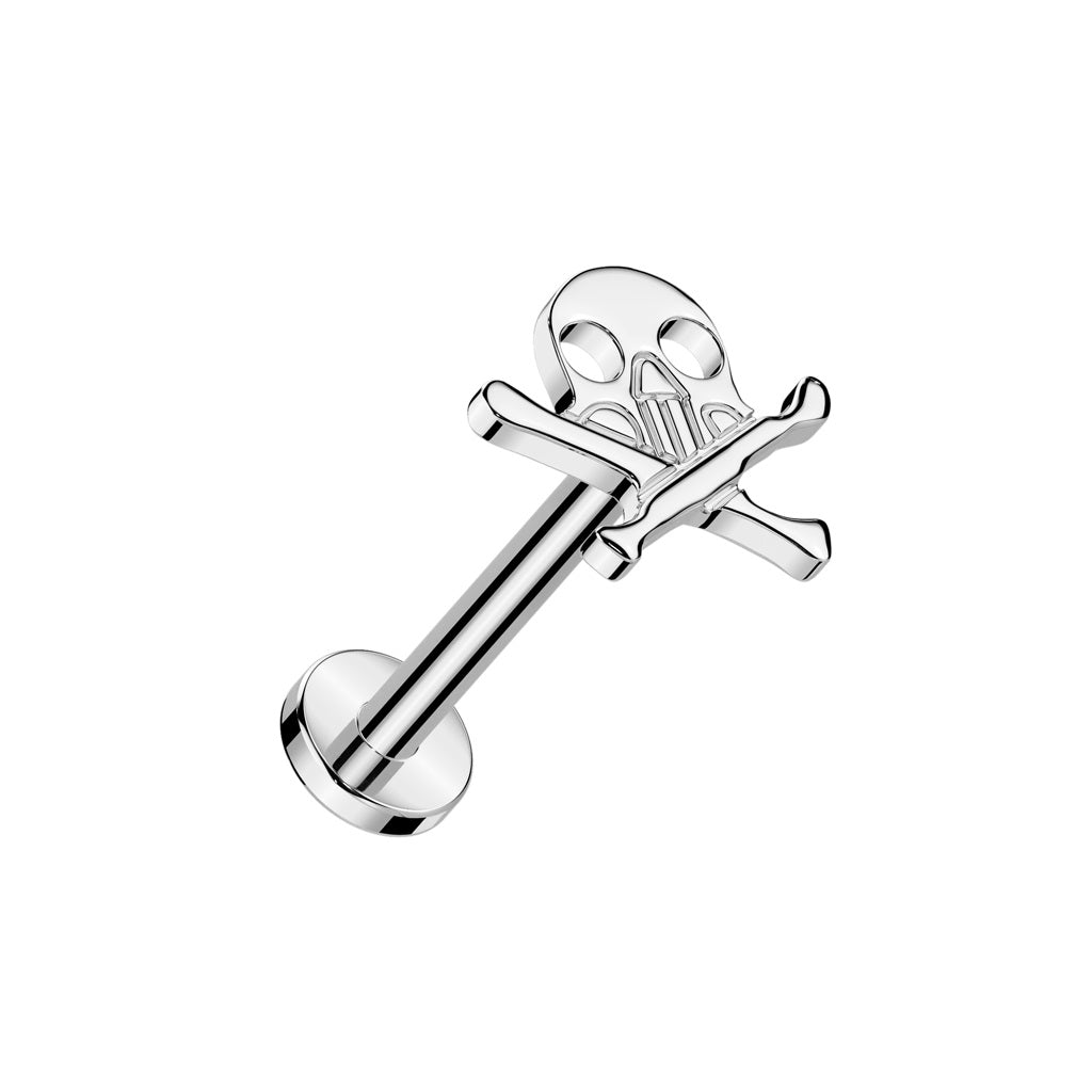 Threadless Push-In Skull and Crossbones Flat Back Stud - ASTM F-136 Implant Grade Titanium