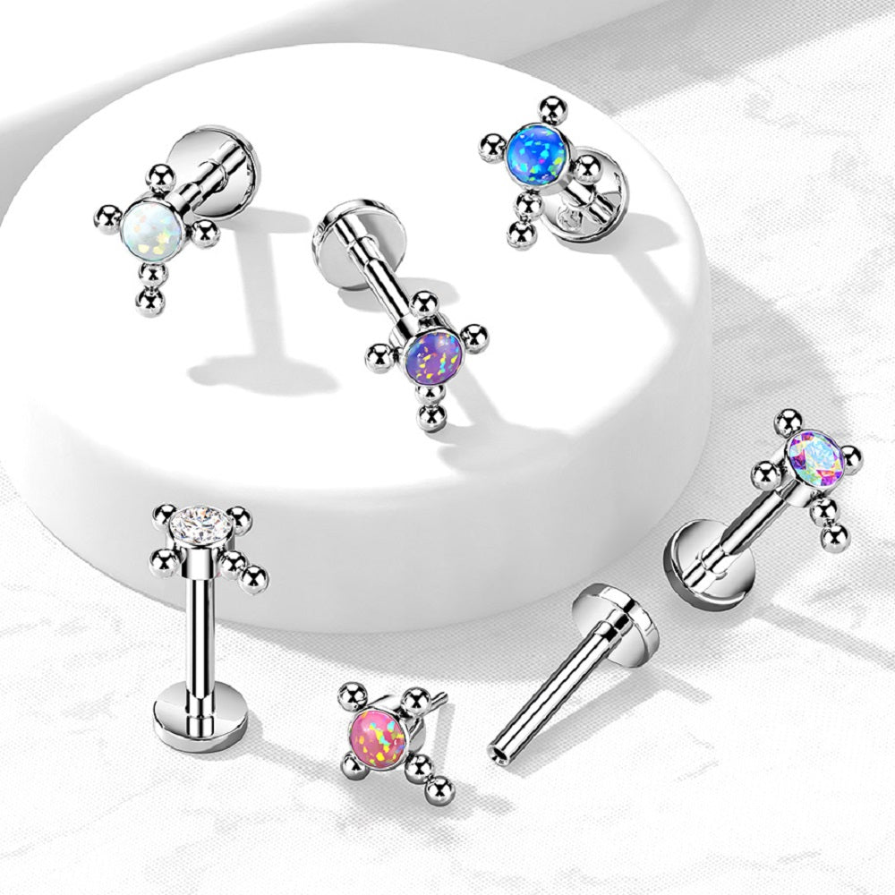 Gem Centered Ball Cross Threadless Push in Stud
- G23 Implant Grade Titanium