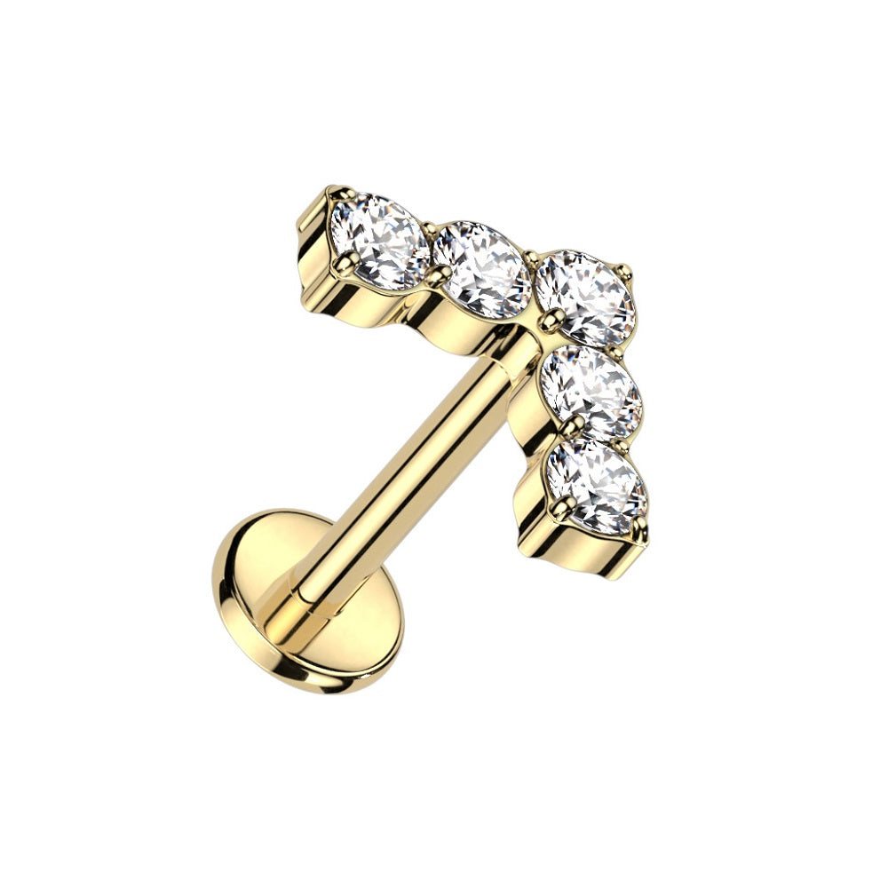 Threadless Push-in CZ Crystal Lined Chevron Shaped Flat Back Stud - ASTM F-136 Implant Grade Titanium