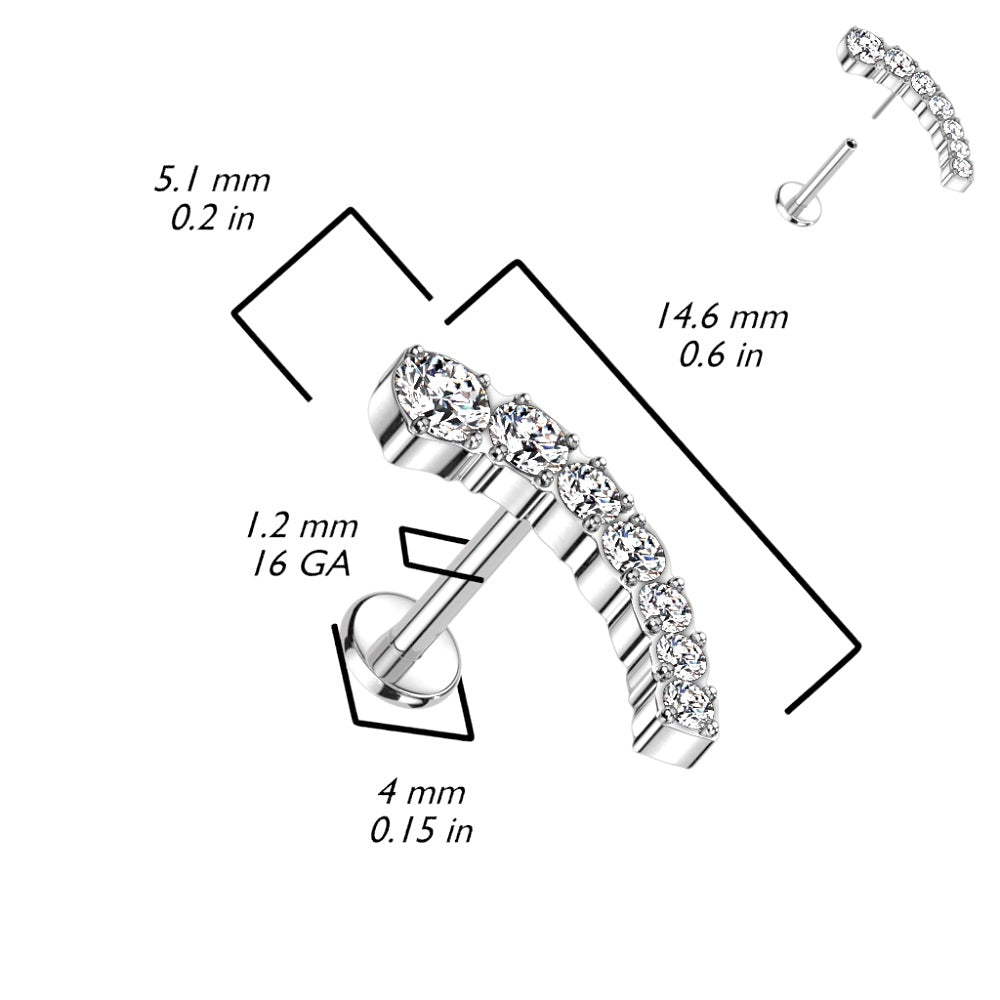 Threadless Push-in Descending CZ Crystal Curved Top Flat Back Stud
- F136 Implant Grade Titanium