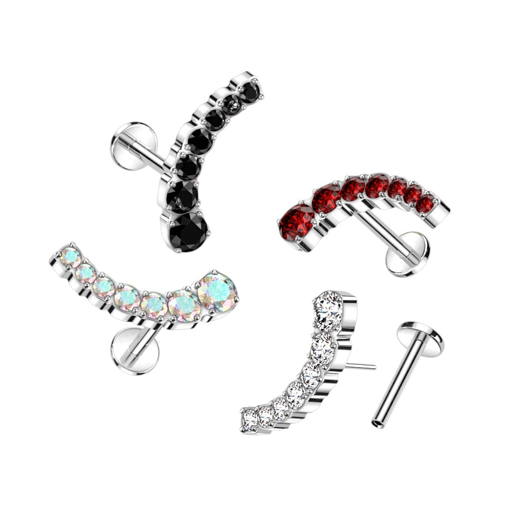 Threadless Push-in Descending CZ Crystal Curved Top Flat Back Stud
- F136 Implant Grade Titanium