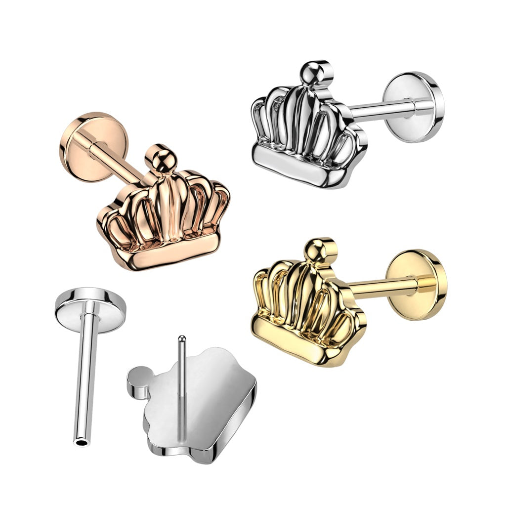 Crown Top Threadless Push-In Labret Stud - F136 Implant Grade Titanium