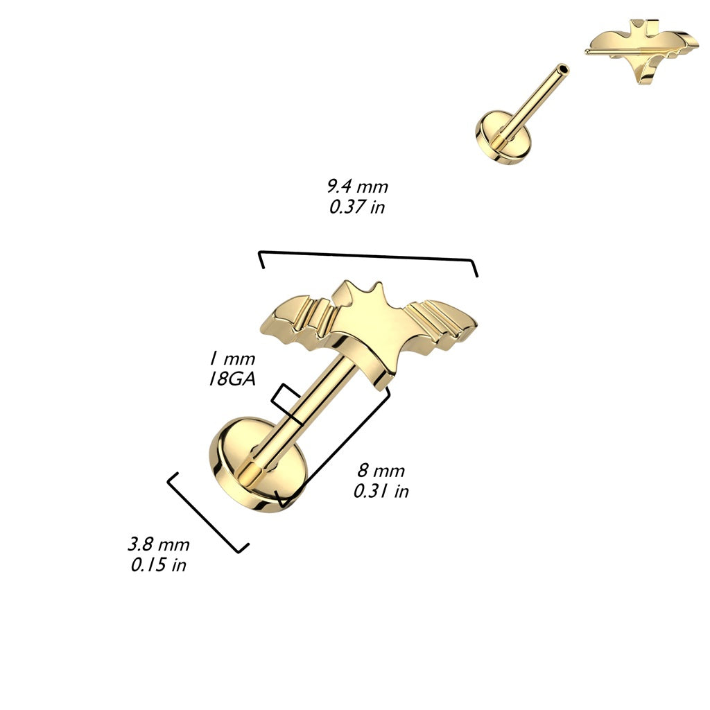 Bat Top Threadless Push-In Labret Stud - F136 Implant Grade Titanium