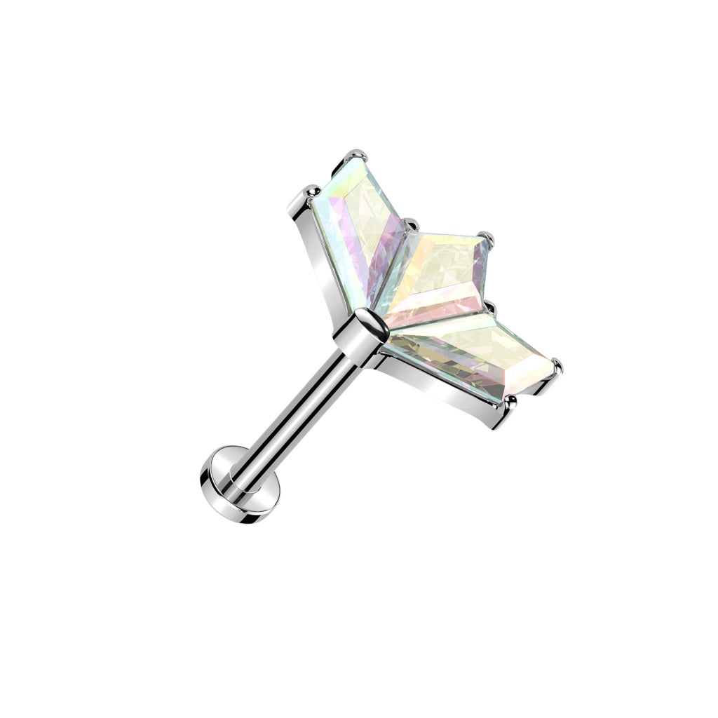 Threadless Push-In CZ Crystal Fan Top Flat Back Stud - ASTM F-136 Implant Grade Titanium