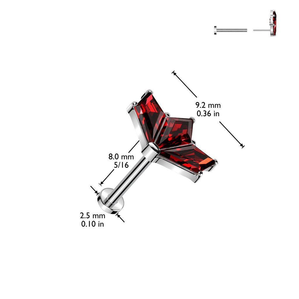 Threadless Push-In CZ Crystal Fan Top Flat Back Stud - ASTM F-136 Implant Grade Titanium