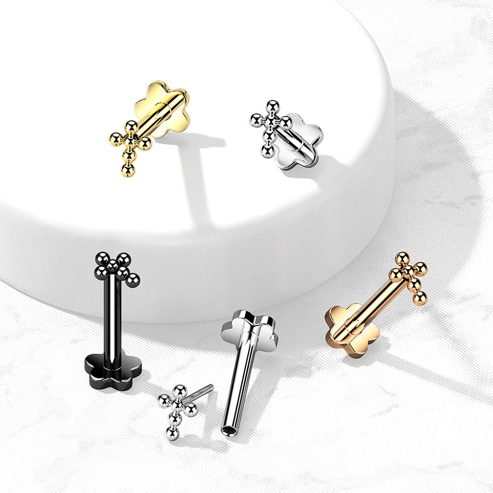 Ball Cross Top Threadless Push in Flower Base Stud
- G23 Implant Grade Titanium