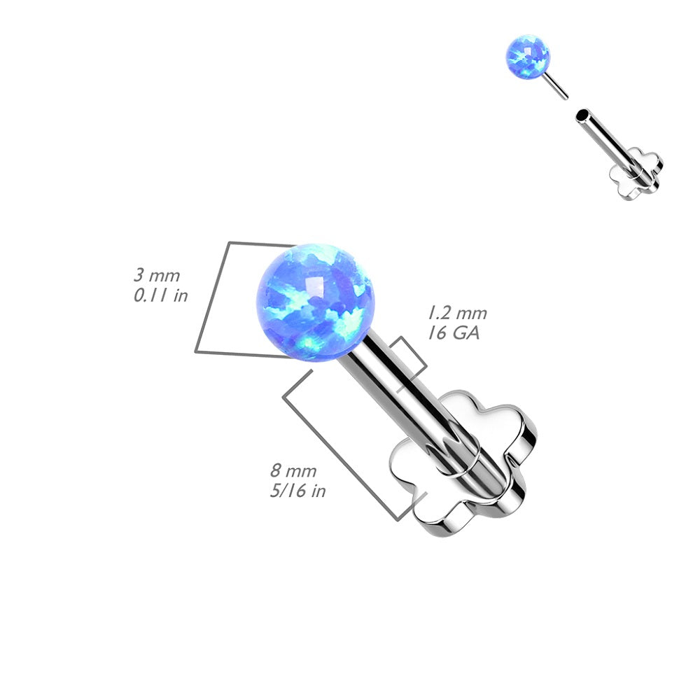 Round Opal Top Threadless Push-in Flower Flat Back Stud - G23 Implant Grade Titanium